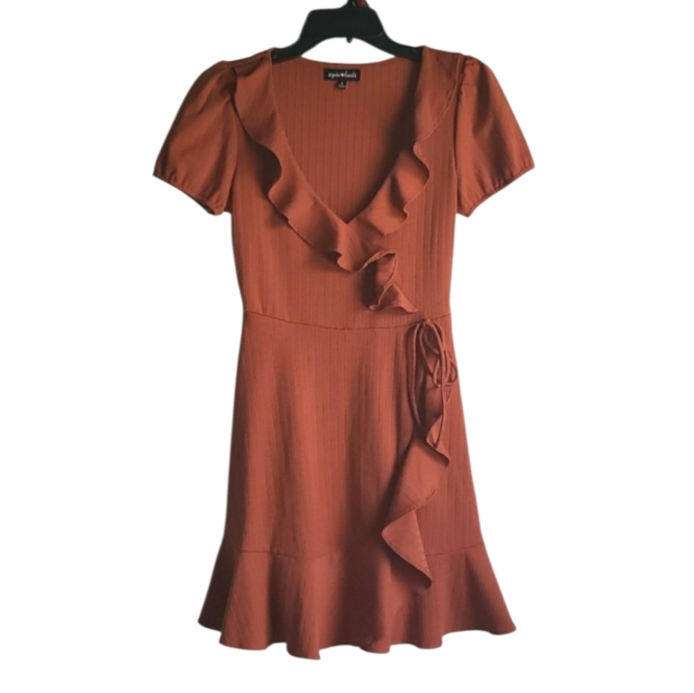 Sequin Hearts Ruffled V-neck Mini Wrap Dress - Small